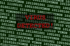 Concept of a computer virus next to binary code